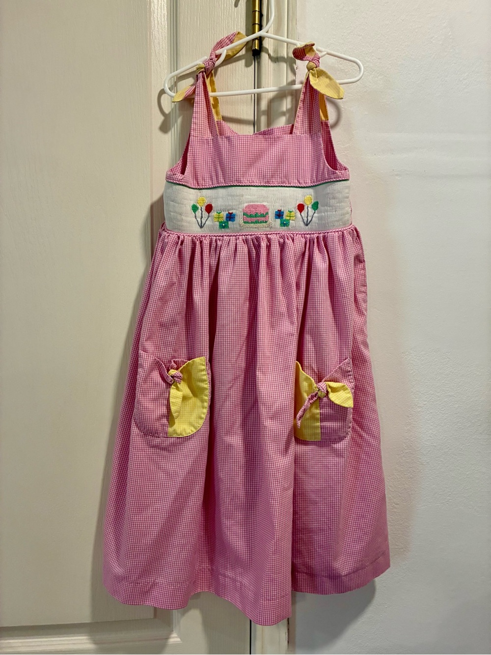 Mom & Me Girls Pink White Gingham Smocked Birthday Dress Size 6